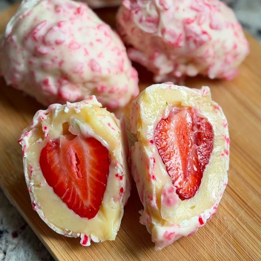 Bombones de fresa con chocolate blanco